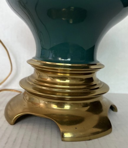 Vintage Stiffel Solid Brass Gold & Green Table Lamp HEAVY 10.8lbs/Desk Lamp - Picture 2 of 13