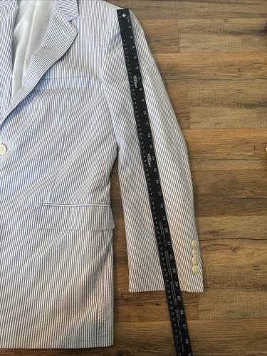 Saddlebred Blue White Seersucker Blazer 38R Excellent 100% Cotton Lined - Picture 12 of 12