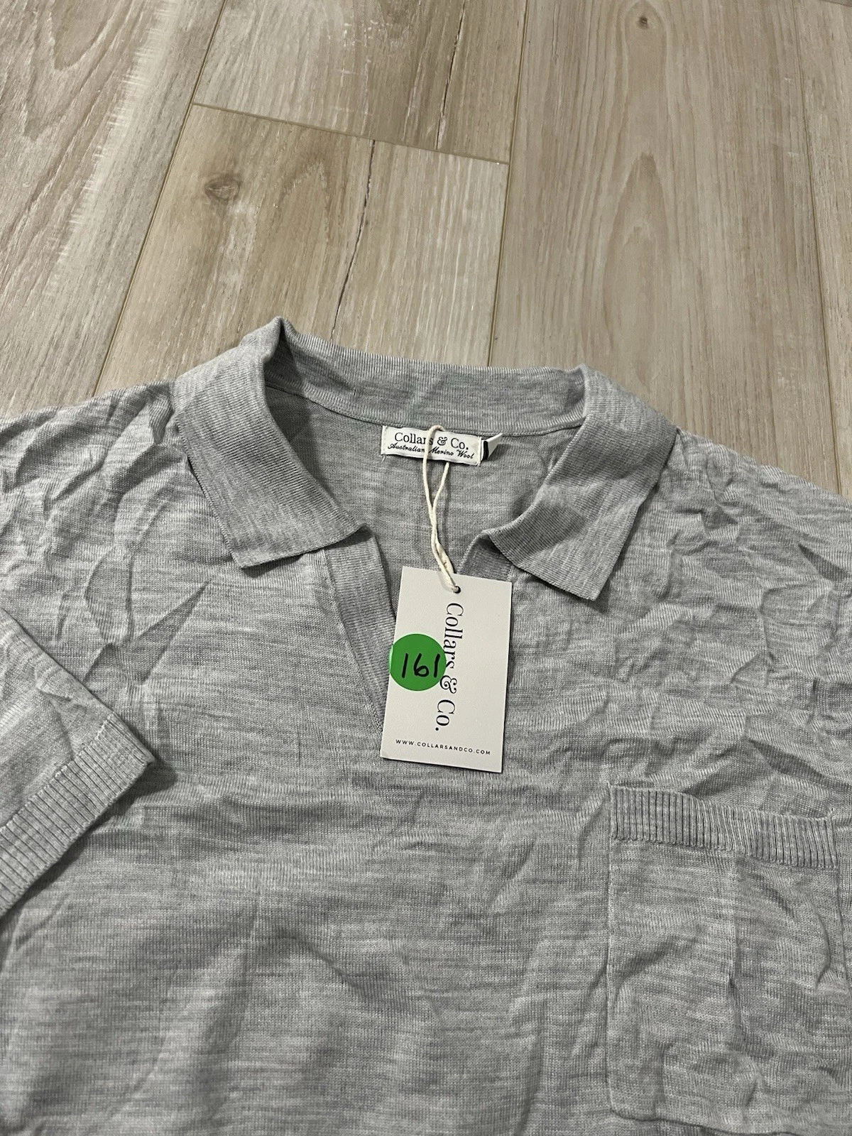 Collars & Co Bellagio Buttonless Polo Shirt Grey Australian Merino Wool L