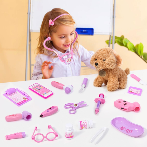 Jouet Docteur Kit pour Filles, Faire semblant Jouer Jouet Docteur Set avec Chien, Sac de Transport, S - Photo 6/12