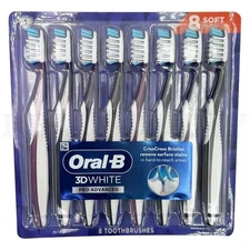 8 Pack Oral-B CrossAction 3D White Advanced Toothbrush Soft Bristle