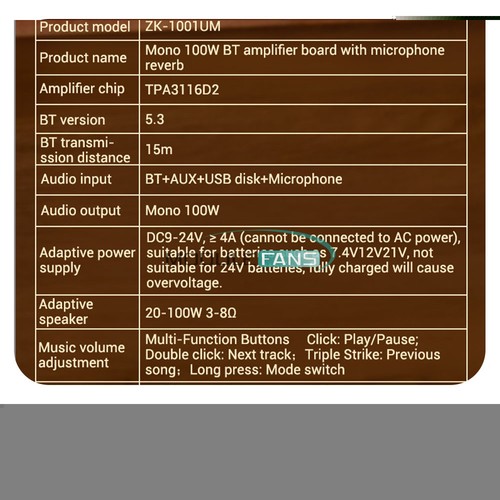 ZK-1001U 100W Bluetooth Placa Amplificador Mono Módulo Amplificador BP1048+TPA3116D2 - Imagen 9 de 87
