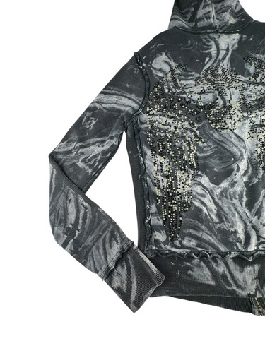 VTG Sinful Affliction Zip Up Bluza z kapturem Damska Mała Czaszka Skrzydła Gotyk Niepokój Y2K - Zdjęcie 4 z 17