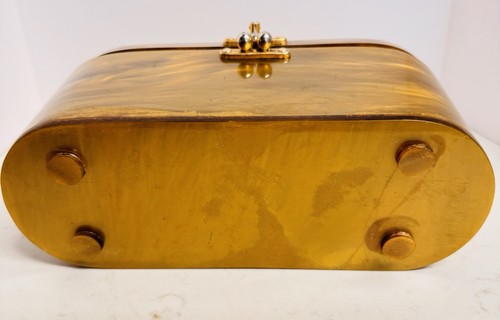 Vintage Lucite Purse Carmel Handbag MCM Art Deco 1960’s Box Bag Bakelite Handle - Picture 11 of 15