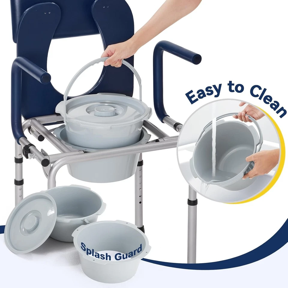 Holy Heal 3-in-1 Drop Arm Bedside Commode, Adjustable, 400 Lbs Cap, 6.3 Qt Bkt - Image 3 of 4