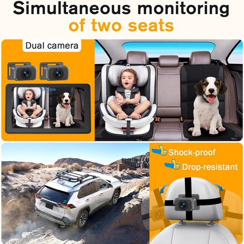 THYBRO 7” Baby Car Camera for 2 Kids -Split-Screen Monitor,Dual HD 1080P Black - Picture 6 of 9