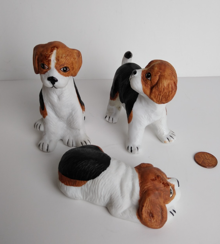 Miniatur Beagle Hunde Biskuit/Porzellan Figuren 3er Set Markenlos - Bild 4 von 8