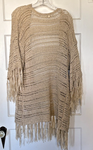Umgee hellbraune offene Strickjacke mit Fransen Gr. S/M - Bild 3 von 5