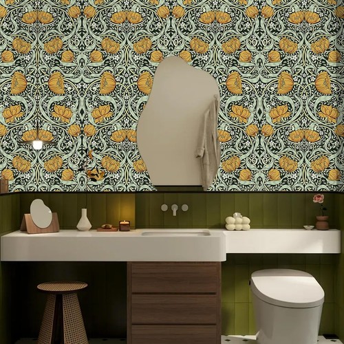 Abyssaly Floral Peel and Stick Wallpaper 17.7" x 118", Green Yellow - Picture 7 of 9