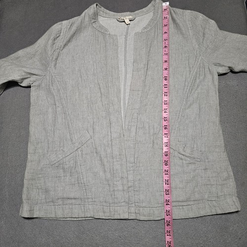 EILEEN FISHER Strickjacke Gr. M offene Jacke Bio Leinen Baumwolle Taschen Gaze grau - Bild 5 von 7