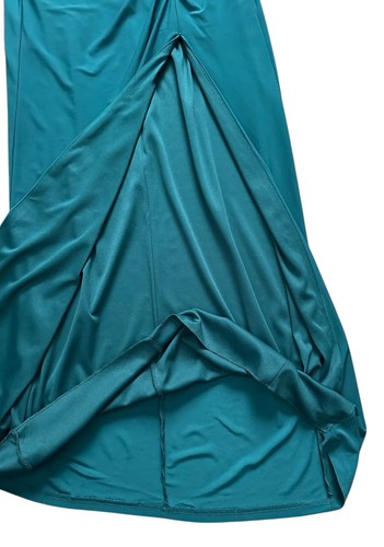 David's Bridal Juniper V-Neck Ruched Green Formal Dress Gown with Slit Size 0 - Picture 8 of 14