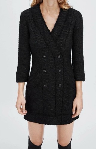 Zara Tweed Blazer Dress, Mini Dress, Buckle Double-Breasted Blazer Dress, Size S - Picture 15 of 15