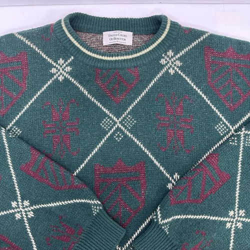 United Colors Of Benetton Vintage Herren Wollmischung Argyle Grün Pullover Italy Größe 54 - Bild 3 von 13