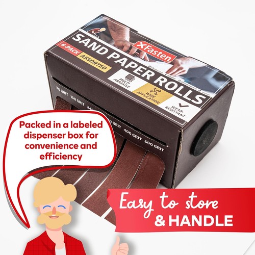 XFasten 6 Grits Sandpaper Assortment 6 Grit Assorted Dispenser Box, Brown - Foto 7 di 8