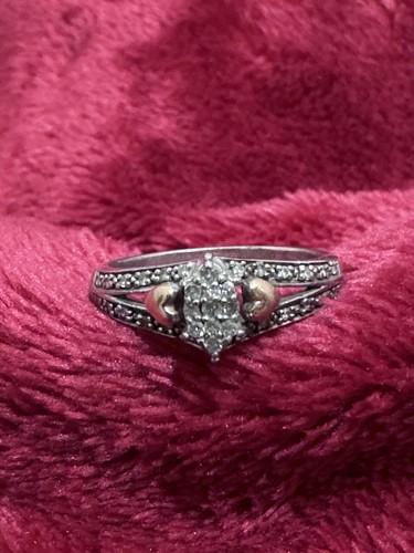 925 Sterlingsilber 10 K Gold Herz & Marquise Stil Diamant Cluster Ring Größe 7 - Bild 1 von 19