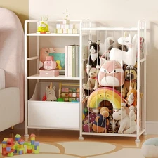 Stuffed Animal Storage - Stuffed Animal Net with Kids Bookshelf and Toy Organ...