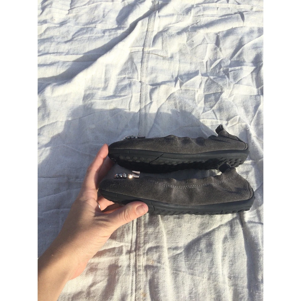 Geox Niñas Gamuza Cuero Planos Talla 3 34 Zapatos Estrás Plata Gris Arco Foto 3 de 4