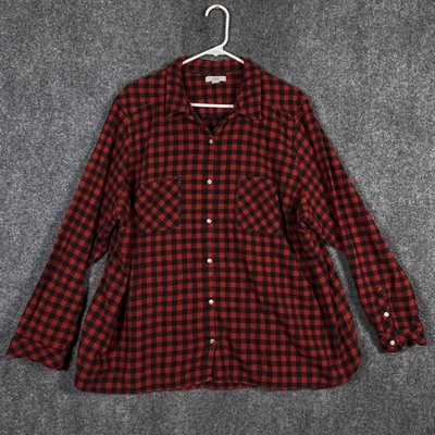 Croft & Barrow Button Up Shirt Womens 3X Red Black Plaid Flannel Long Sleeve