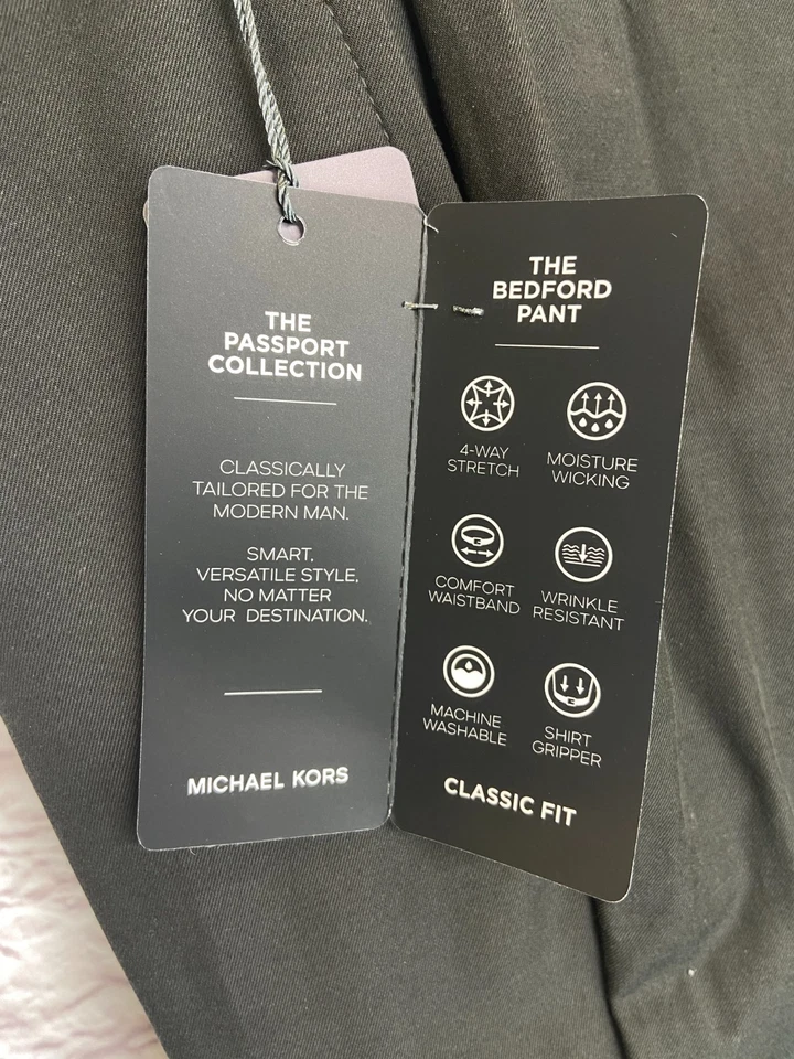 Nuevo MICHAEL KORS Hombres Negro ELASTIZADO CLÁSICO Negocios Vestido Pantalones/Pantalones 38x30 Foto 4 de 4