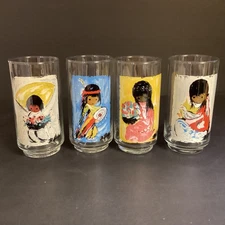 Vintage 1970s Ted De Grazia Set of 4 Children of the Southwest Glasses Box 16 oz