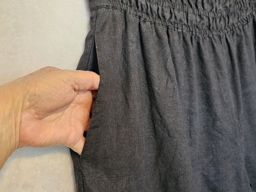 Anthropologie The Somerset Sz M Black Linen Pull-On Wide Leg Pants Elastic Waist - Picture 3 of 6