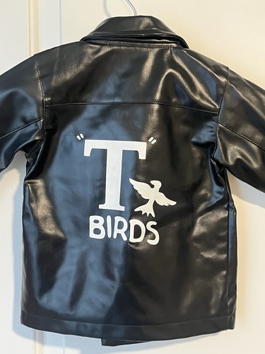 Grease T Birds Black Jacket Costume Kids 4T Faux Leather Thunderbirds Halloween - Picture 8 of 11