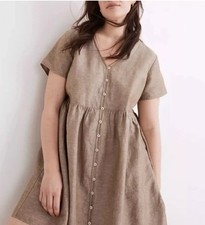 Madewell Mini Dress Linen Blend Button Front Alexandra Size Medium Pockets NEW