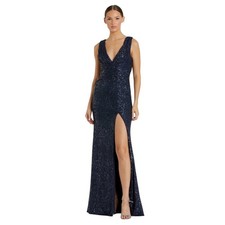 Mac Duggal 265597 Midnight Blue Sequins High Slit Maxi Size 14 $398