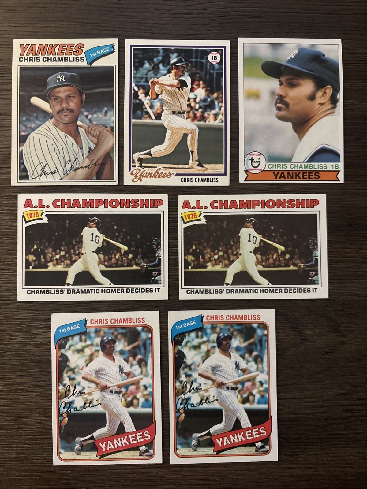 (7) CHRIS CHAMBLISS Yankees Baseball Card Lot -- w/ 1977 1978 1979 1980 Topps