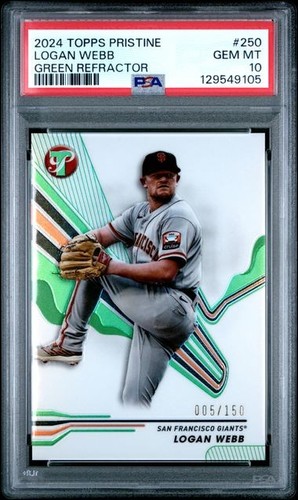 2024 TOPPS PRÍSTINO 250 LOGAN WEBB REFRACTOR VERDE/150 PSA 10 - Imagen 1 de 2
