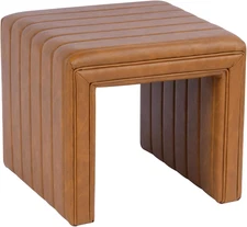 Modern Channel Tufted Faux Leather Ottoman Home Décor|Ottoman for Living Room & 