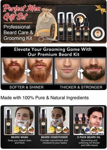 XIKEZAN Professional Beard Care & Grooming Kit Gifts For Men 100% Natural - Picture 9 of 11
