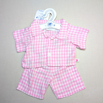Build-A-Bear NEU rosa kariertes Hemd & Shorts Pyjama Schlafanzug Nachtwäsche Set
