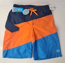 Ocean Pacific OP Boys Mefium 10-12 Color-Block Swim Trunks Elastic Waist