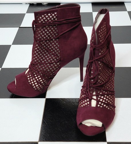 Neu im Karton Guess weinrot zehenfrei hohe schmale Absätze Stiefeletten Sandalen Netz Schnürung 9 - Bild 2 von 12