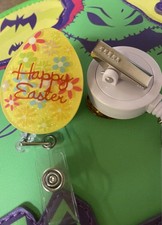 CNA MA Nurse Teacher RN Name Badge Holder Clip Retractable reel EASTER EGG