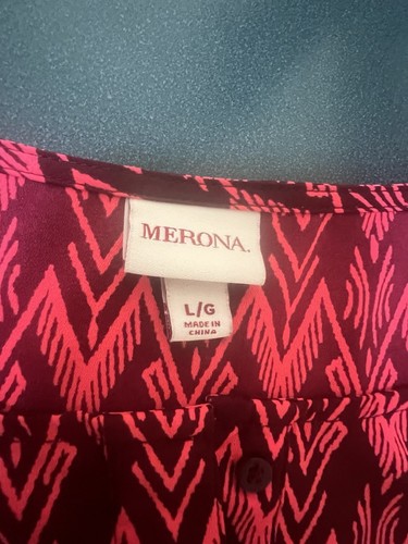 Merona Womens Lg Maroon & Pink Geometric 3/4 Sleeve Top Shirt - Picture 2 of 8