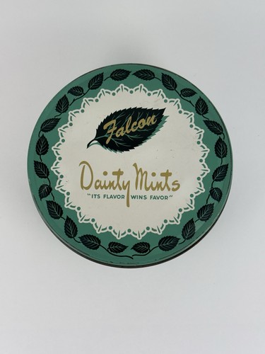 Vintage Falcon Dainty Mints Tin Green Mint Leaf Candy 1lb 6" - Picture 2 of 9