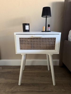 Ausverkauft Wayfair Boho Rattan Nachttisch / Beistelltisch weiss