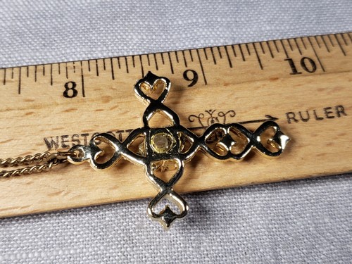 Vintage Necklace Stanhope Cross Lord's Prayer Pink Rhinestone Christian Gift B64 - Picture 6 of 6
