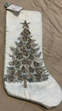 COASTAL COLLECTION  BEACH HOUSE DECOR BEADED "TREE" Christmas Stocking NWT