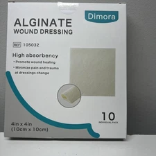 Dimora Calcium Alginate Wound Dressing, 4'' x 4'' Patches,10 Individual Sterile