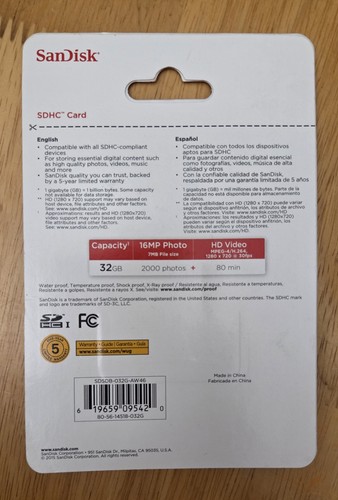 Genuine SanDisk 32GB SD SDHC Class 4 Flash Memory Card (SDSDB-032G-AW46)  - Picture 2 of 2