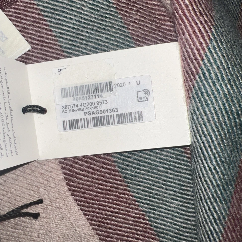 Gucci Junweb Wool Dark Red /Green Striped Beige Scarf NWT fabric tag fell off.  - Image 3 of 4