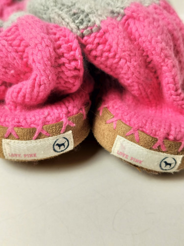 Botines Y2K Victoria's Secret ROSA Tejido con Cable Rosa Gris Mukluk Pom-Pom L 9-10 - Imagen 7 de 12