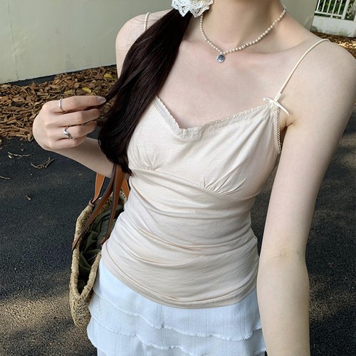 Sophisticated Women's Lace Bow Suspenders Casual Tops with Vintage Flair - Picture 2 of 17