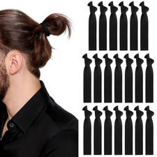 20 PCS Men'S Black Knotted Hair Ties - No Damage Elastic Ponytail Holders for Lo