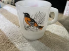 Vintage Anchor Hocking Glass Fire King Cardinal & Baltimore Oriole Birds Mug