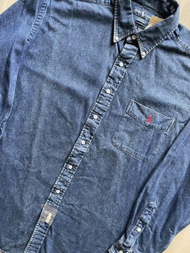 Neu Vintage Polo Ralph Lauren Blake Jeanshemd Herren XL 100% Baumwolle rot Pony - Bild 2 von 5