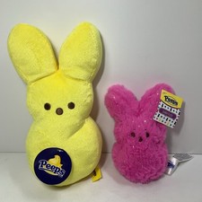 Lot 2 Plush PEEPS Stuffed Animal Easter Yellow 9   Pink Sparkly 6 in. W/Tags